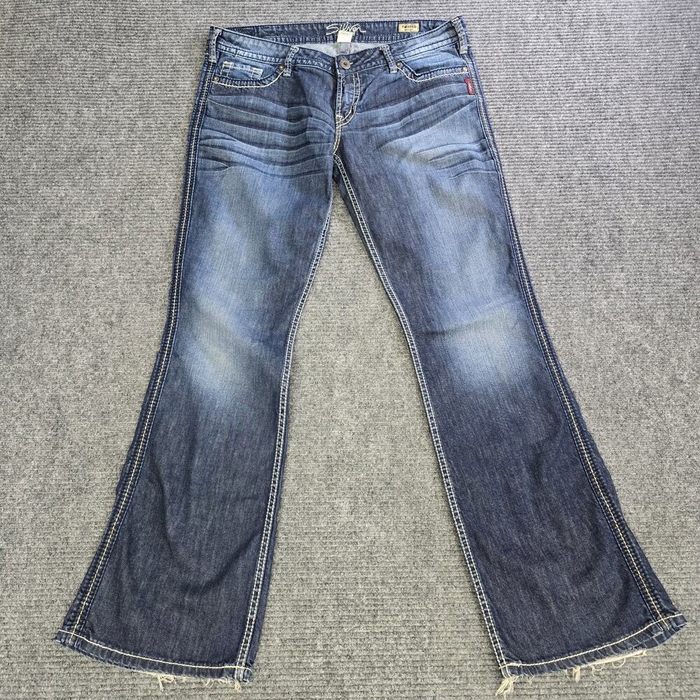 Silver Jeans Twisted Bootcut Womens Tag 33x33 Measure 36x33 Dark Wash Stretch